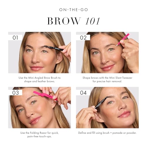 Mini Brow Rescue Kit with Tweezers, Brush & Razor for Eyebrow Grooming