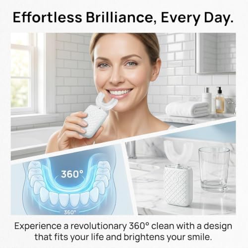 Electric Sonic U-Shaped Toothbrush for Adults with 5 Brush Heads & Storage Cup - White-Cup