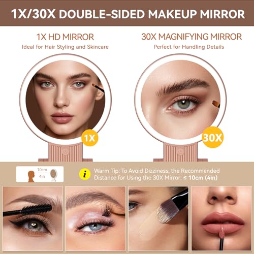 Auxmir Rechargeable 1X/30X Magnifying Makeup Mirror with Light - Rose Gold