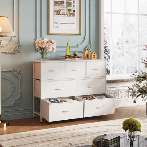 WLIVE White 7-Drawer Dresser & TV Stand for Bedroom Storage
