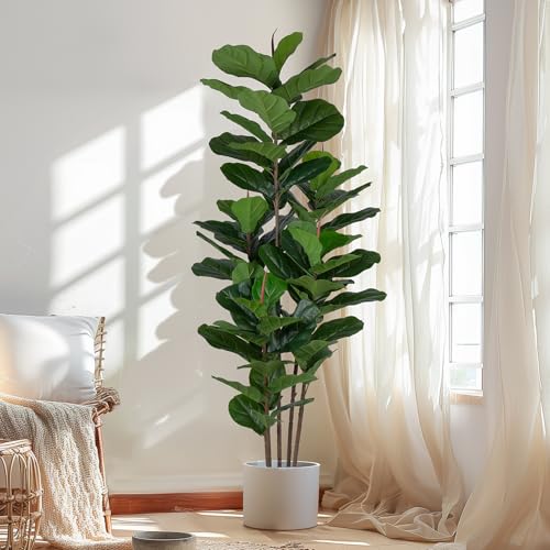YEPDIN 6 FT Faux Fiddle Leaf Fig Tree – Tall Artificial Ficus Plant with 69 Large Fiddle Leaves