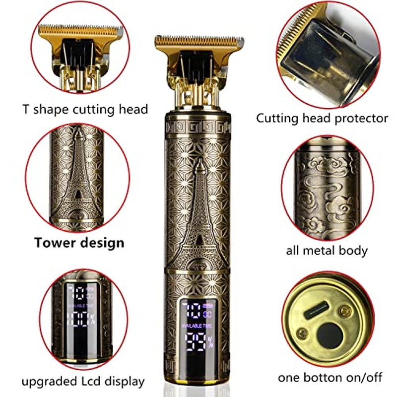 Hair Clippers for Men, Zero Gapped T-Blade Hair Trimmer with 3 Speed Adjustment LED Display, Rechargeable Cordless Grooming Kit for Men