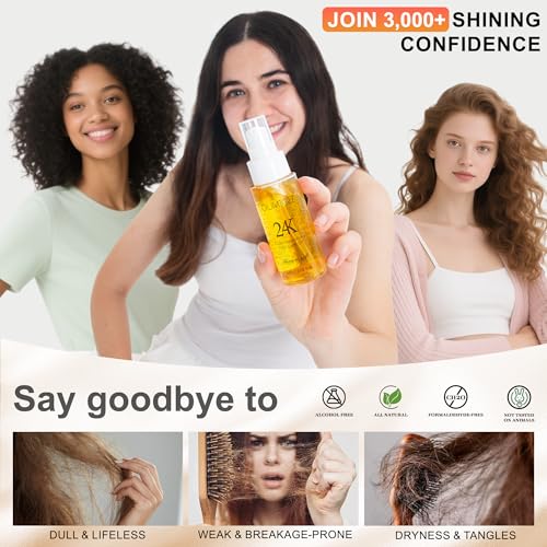 24K Gold Hair Oil Repair Shine Serum with Coconut, Argan & Olive Oils - 2.02 Fl Oz Pack of 2