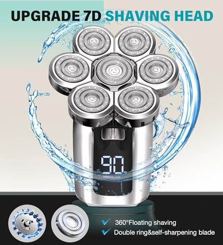7D Waterproof Electric Head Shaver for Bald Men - Cordless & Rechargeable, Beard Grooming Kit with LED Display
