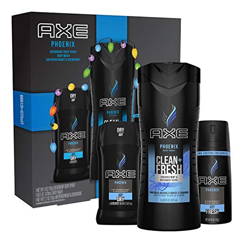 AXE Phoenix Holiday Gift Set With Body Spray, Antiperspirant & Deodorant Stick and Body Wash for Grooming 3 count