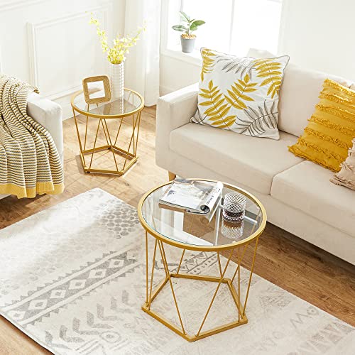 Set of 2 Modern Gold Round Coffee Tables - Living Room Side Tables
