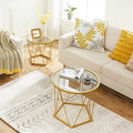 Set of 2 Modern Gold Round Coffee Tables - Living Room Side Tables