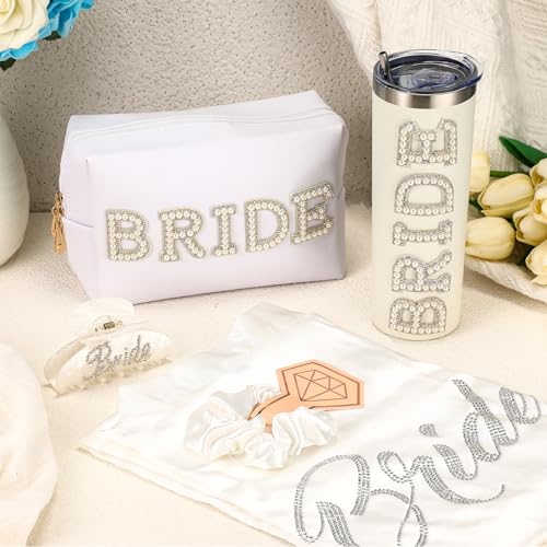 Bridal Shower Gift Set with Satin Robe, Stainless Steel Tumbler, Claw Clip & More