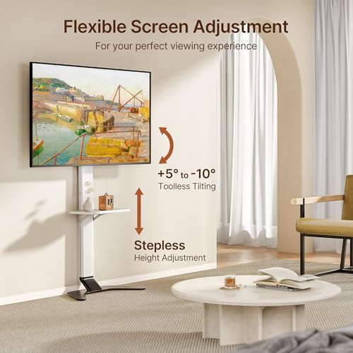 ECOTINY White Floor TV Stand for 37-86 Inch TVs - 51.5" Ultra-Slim, No-Drill & Anti-Tip Safety
