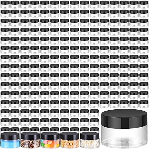 Aoriher 150 Pcs Plastic Container Jars with Lids Round Cosmetic Jars Empty Plastic Container for Lotion, Cream, Ointments, Makeup, Eye Shadow, Rhinestone, Samples, Pot, Travel Storage(1 oz,Black)
