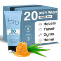 Travel Size Hotel Body Wash 20 Count 0.85 oz Bottles Guest Amenities for Hotels Vacation Rentals and Short Term Rentals Paraben Free Green Tea Scent Infused with Aloe and Olive Oil by H2O Therapy