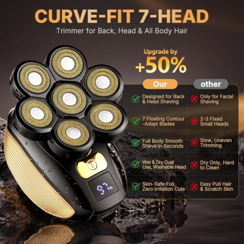 7D Back Shaver for Men 3-in-1 Body Groomer with Long Handle, IPX6 Waterproof