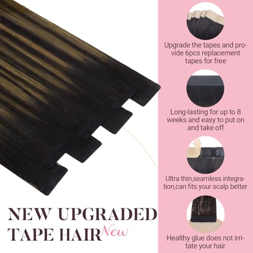 Balayage Dark Brown Mixed Chestnut Brown Tape in Hair Extensions 14 Inch 25g - 10 Pieces
