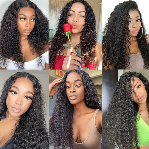 GveoXvo Water Wave Human Hair Bundles 12-16 Inch, 3 Pack, Black