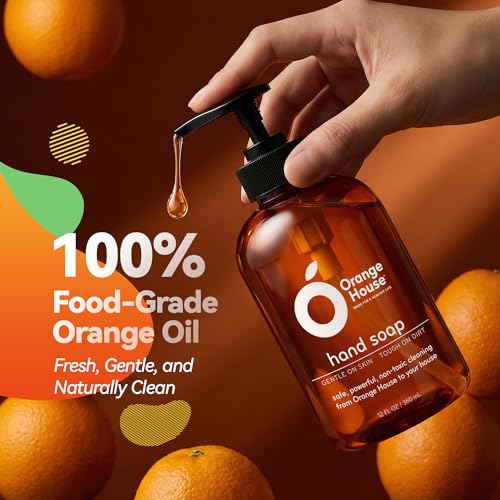 ORANGE HOUSE Liquid Hand Soap with Natural Food-Grade Orange Oil, Fresh Smell, 12 Fl Oz (3 Pack)