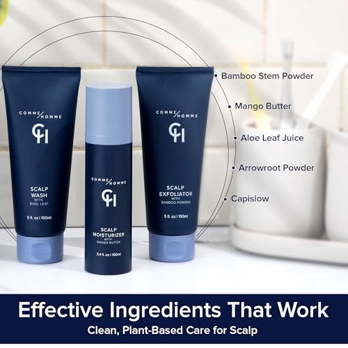 Comme Homme Bald Head Care Kit with Wash, Exfoliator, Moisturizer, & Bag