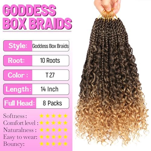 Goddess Boho Box Braids Crochet Hair - T27 / 14 Inch, 8 Packs for Black Women