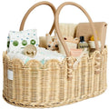 Natural Baby Diaper Caddy Organizer with Scalloped Rattan & Removable Divider - Stylish & Multi-Purpose
