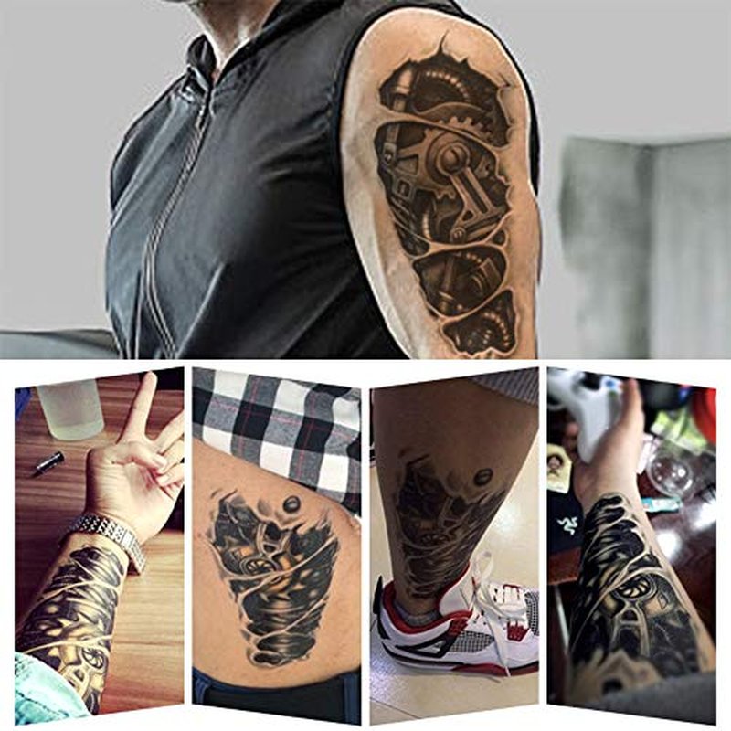 8 Pieces Large 3D Mechanical Parts Gear Arm Eyeball Muscle Body Art Temporary Tattoo