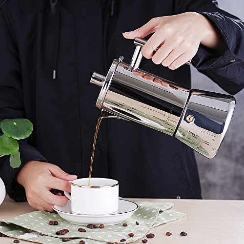 Stainless Steel 12-Cup Stovetop Espresso Maker - Silver 17.5 oz Induction Moka Pot