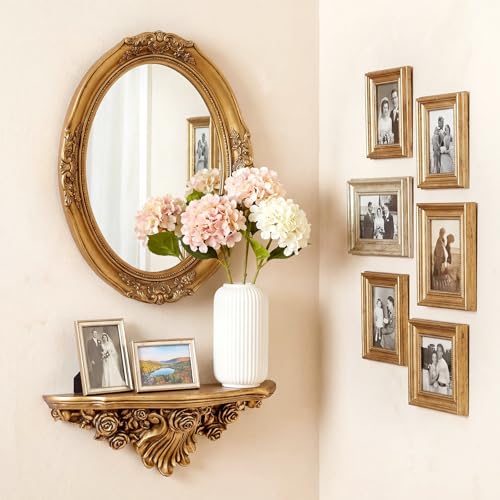 Pinkunn Vintage Floating Wall Shelf Antique Gold Classic French Fleur-de-lis, 17-Inch Ledge