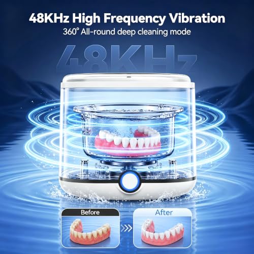 Miorcols Ultrasonic Retainer Cleaner White 48kHz Dental Jewelry Cleaning Pod