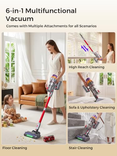 Vellarina Cordless Stick Vacuum Cleaner - Red, 600W, 55KPa, 70Min Runtime