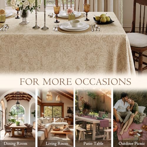 Acanthus Designer Linen Rectangular Tablecloth 63x106 Inches - Vintage Floral