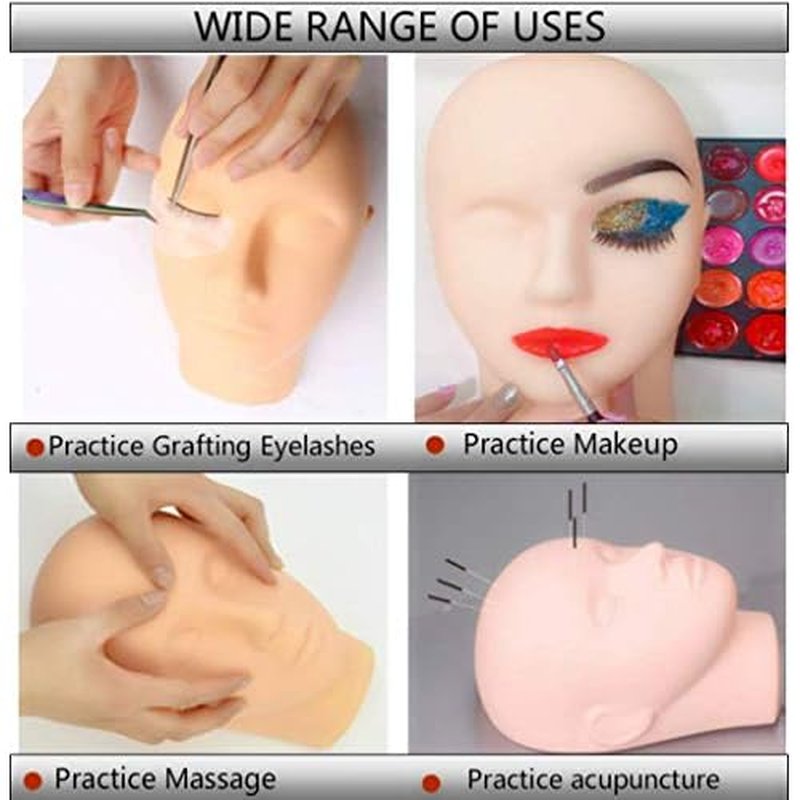 Lash Mannequin Head,Silicone Mannequin Head,Pro Training Mannequin Flat Head Practice,for Make Up and Lash Extention,Cosmetology Mannequin Doll Face Head (Skin colour -A)
