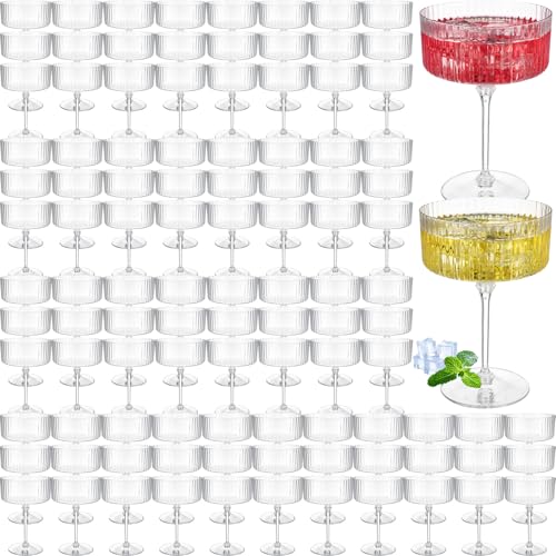 Plastic Martini Glasses 10 oz Clear 100 Pcs Ribbed Design Party Drinkware