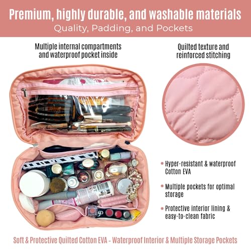 XL Quilted Makeup Bag Set of 2 - Large Waterproof Cosmetic & Toiletry Organizer for Travel & Daily Use