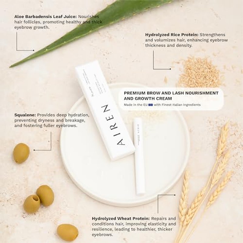 Airen Mi Piace Brow & Lash Nourish Cream for Fuller, Healthier Brows & Lashes - Promote Growth & Thickness - Made in Spain with Natural Ingredients & Proteins - (0.10 fl oz / 3 ml)