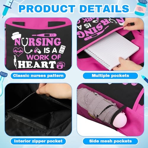 5 Pcs Valentine Nurse Gifts for Women Include Ribbon Zippered Tote Bag Makeup Bag 16 oz Glass Cup Bracelets and Sock Appreciation Gift Set for Galentines Female Gift(Hot Pink,Nurse)