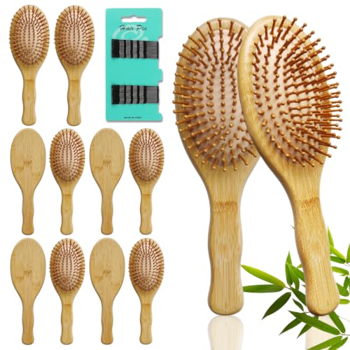Fishtail Handle Bamboo Hair Brush Set - 10 Pack for Detangling & Styling