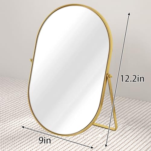 Adjustable Oval Vanity Mirror with Gold Metal Frame - Tabletop Makeup & Room Decor
