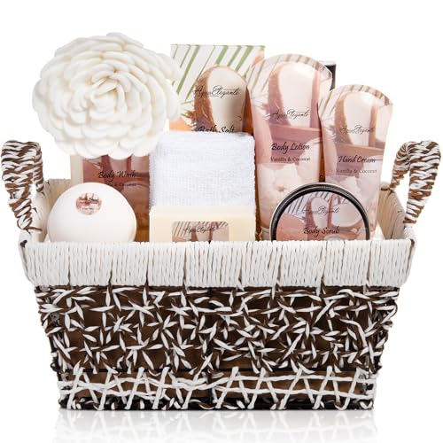 Aqua Elegante Coconut Vanilla Bath Gift Basket for Women - Deluxe 11-Piece Set - Variation: Coconut + Vanilla / 1 Count