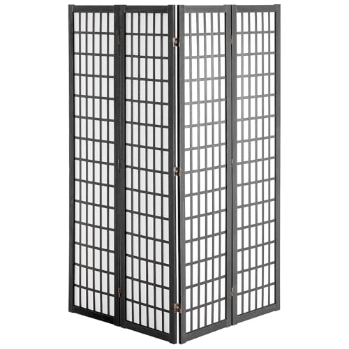 VEVOR 4 Panel Black Wooden Room Divider, Japanese Style Folding Privacy Screen for Home Office Bedroom