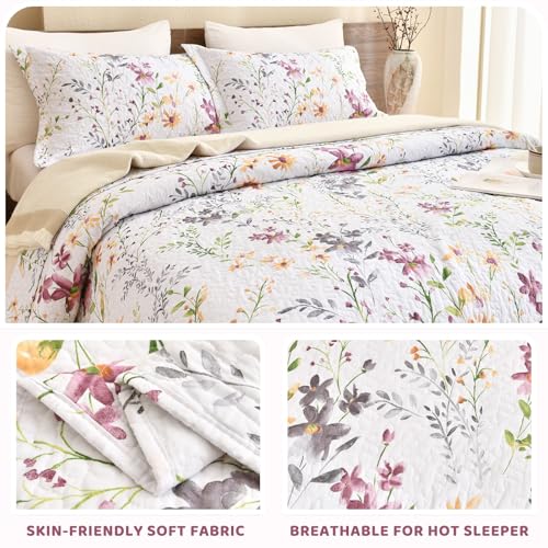 Sanracie Floral B Queen Size Cotton Quilt Set 90x98 - Summer Lightweight Bedding