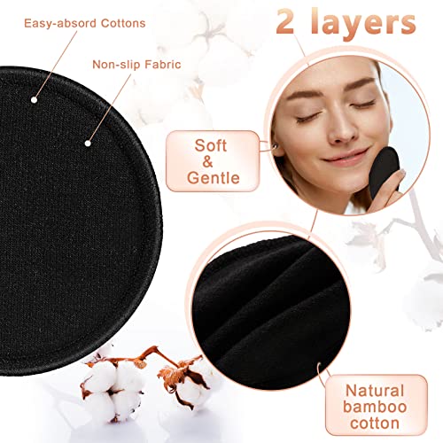 Foaincore Black Reusable Makeup Remover Cotton Pads - 40 Pcs with Storage & Laundry Bag