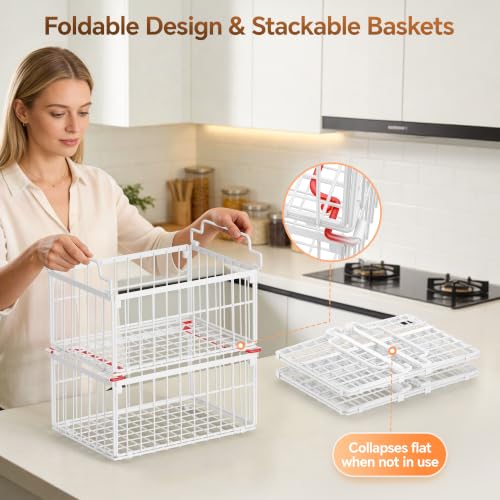 White 6 Pack Freezer Organizer Bins for 5-9 Cu.FT Deep Freezer, Large Stackable Storage