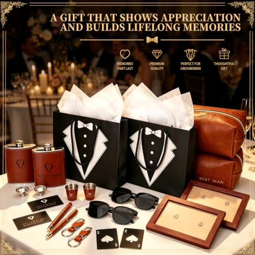 Brown Rigibright Complete 66-Piece Groomsmen Gifts Set for Wedding Party - 6 Sets