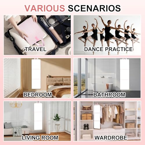 49 x 12 Inch Foldable Full Length Travel Mirror Pink - Portable Shatterproof Over-the-Door & Hanging Makeup Mirror