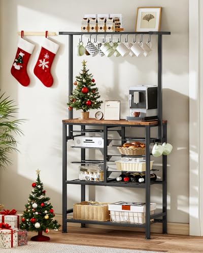 CHOEZON Rustic Brown & Black Multi-Tier Pot & Pan Organizer Rack with Hooks