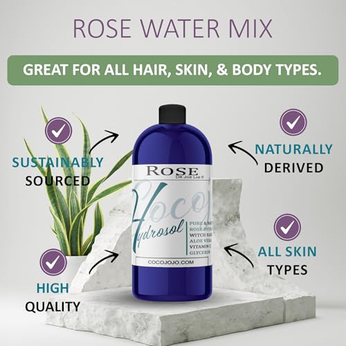 32 oz Rose Water Hydrosol Facial Mist with Glycerin Aloe Vitamin C Witch Hazel - Natural Vegan