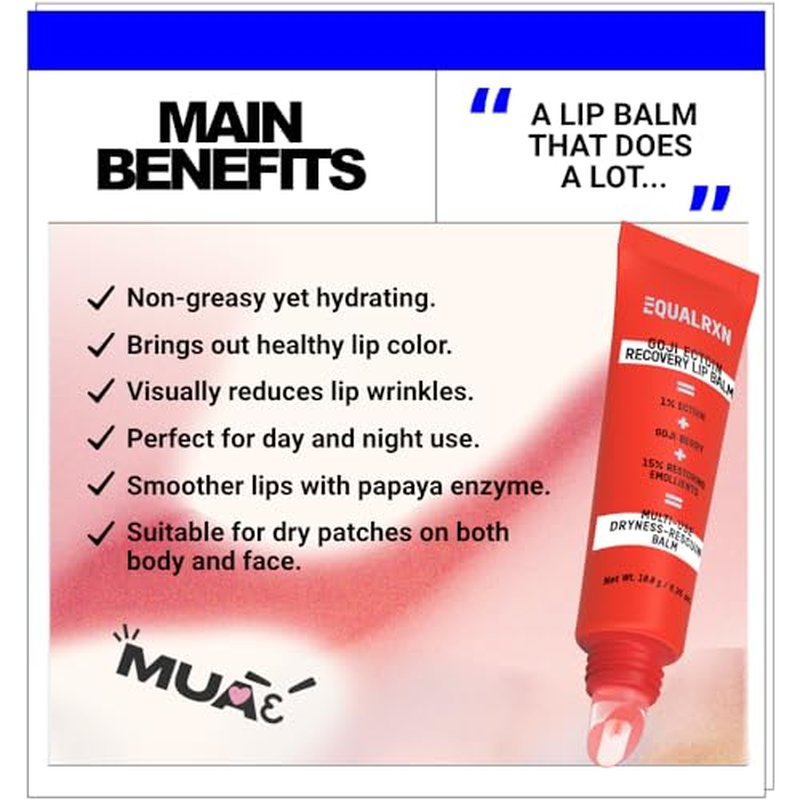 Goji Ectoin Recovery Lip Balm - Hydrating Moisture Oil Formula with Papaya Enzyme for Dry Chapped Lips Barrier & Skin Patches