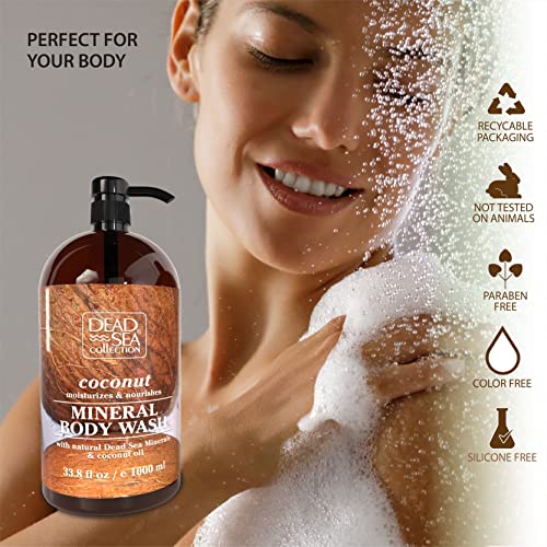 Dead Sea Collection Coconut Body Wash for Women & Men - 2 x 33.8 fl oz with Dead Sea Minerals & Coconut Oil