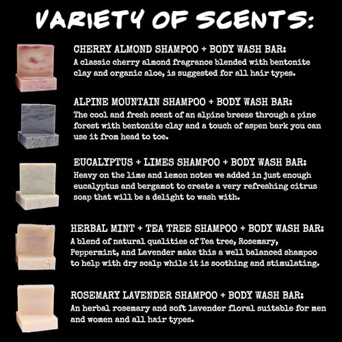 Solid Shampoo Bar Set - Organic Hair & Body Wash for Men & Women, Cherry Almond, 5 Pack - Shampoo