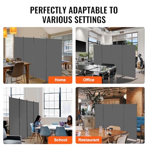 4 Panel Room Divider Grey Folding Privacy Screen Portable Partition for Room Separation