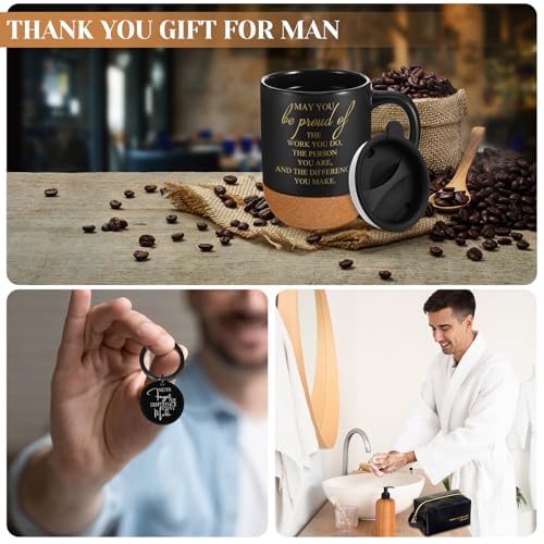 Dandat 3 Pcs Thank You Gift for Men Coworker Appreciation Office Gift Leather Toiletry Bag May You Be Proud 15oz Coffee Cup with Keychain for Boss Manager Teacher Nurse Employee(Black)
