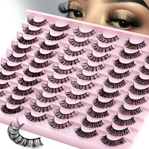 False Eyelashes Natural Lashes Wispy Lashes Strip Eyelashes Lash Extension Cat Eye Wispy Lashes?Easy Apply Cluster Lashes for Fluffy, Natural Look, 30 Pairs